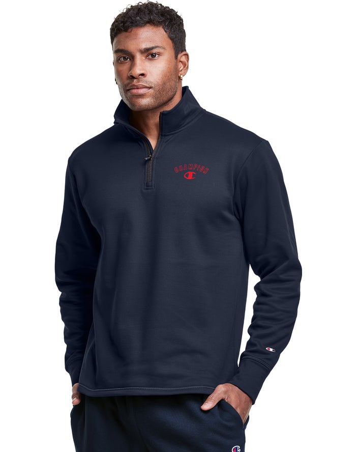 Sudadera Champion Hombre - Game Day 1/4 Zip Block Arch Logo ( Azul Marino ) 8269145-AU